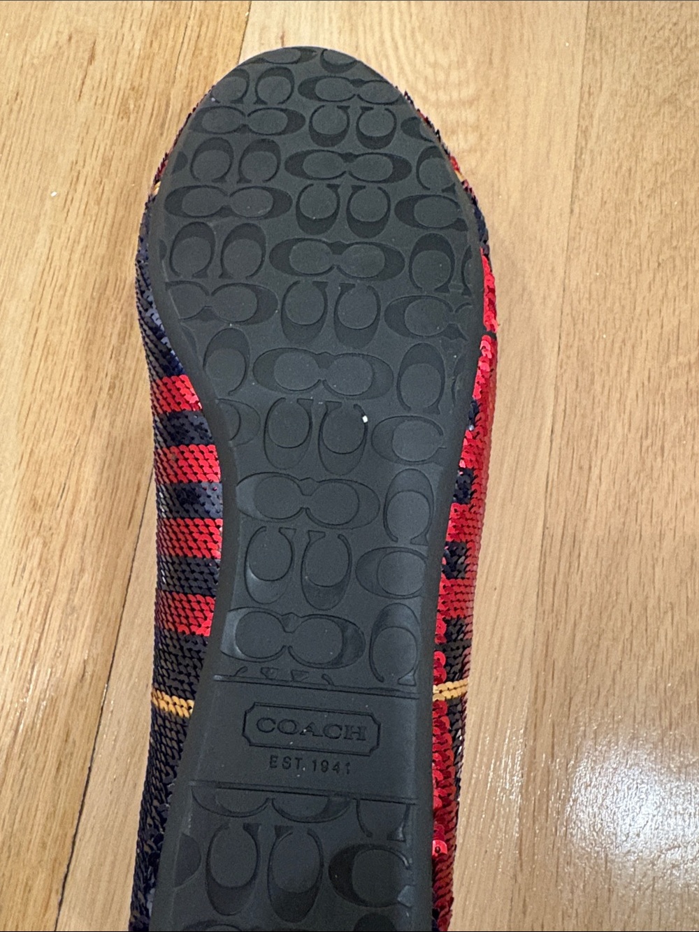 Coach Sequined Plaid Flats in Red, Black & Gold - Picture 5 of 7